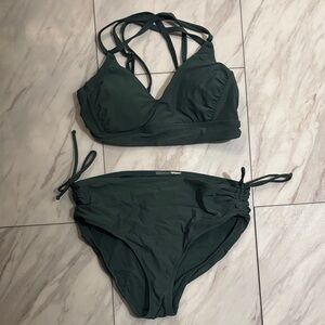 Calia Palm Green Bikini Mid Rise Bottoms Medium Support Top